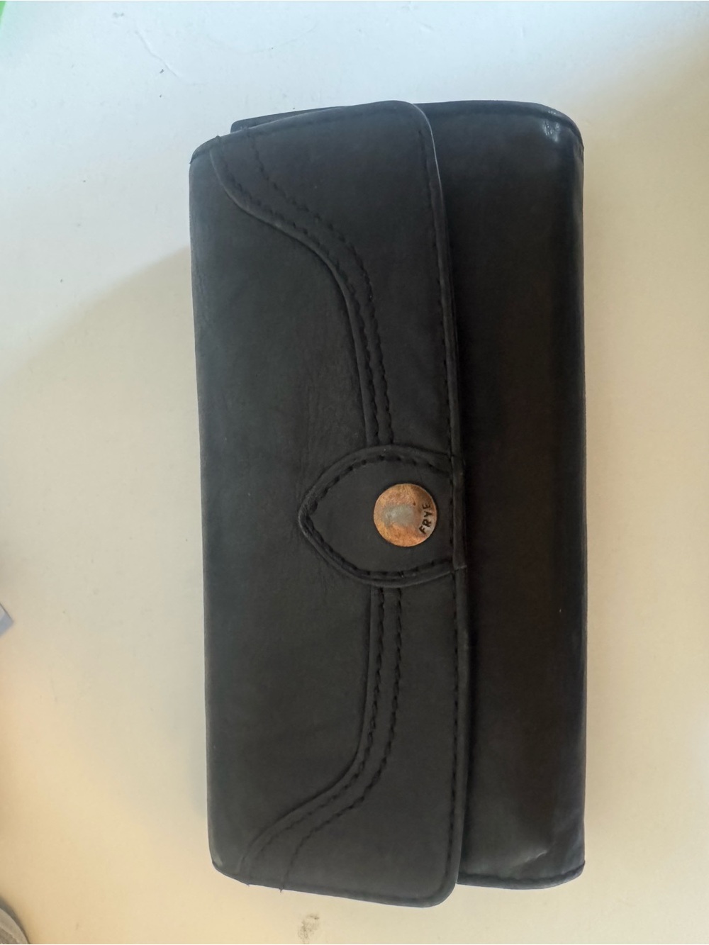 FRYE Black Leather Clutch Wallet with Button Closure